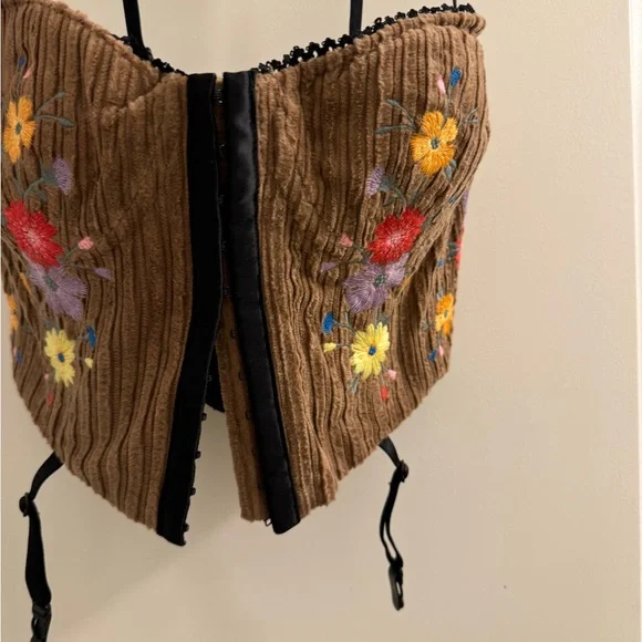 Danielle Guizio Brown Embroidered Floral Corset Top - Picture 3 of 5